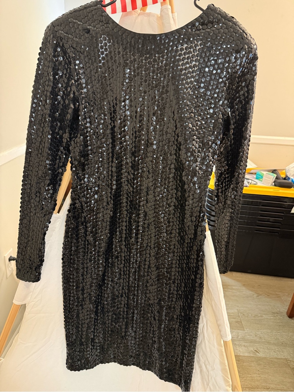 Elegant Vintage 1980s/1990s Black Sequin Backless Party Dress